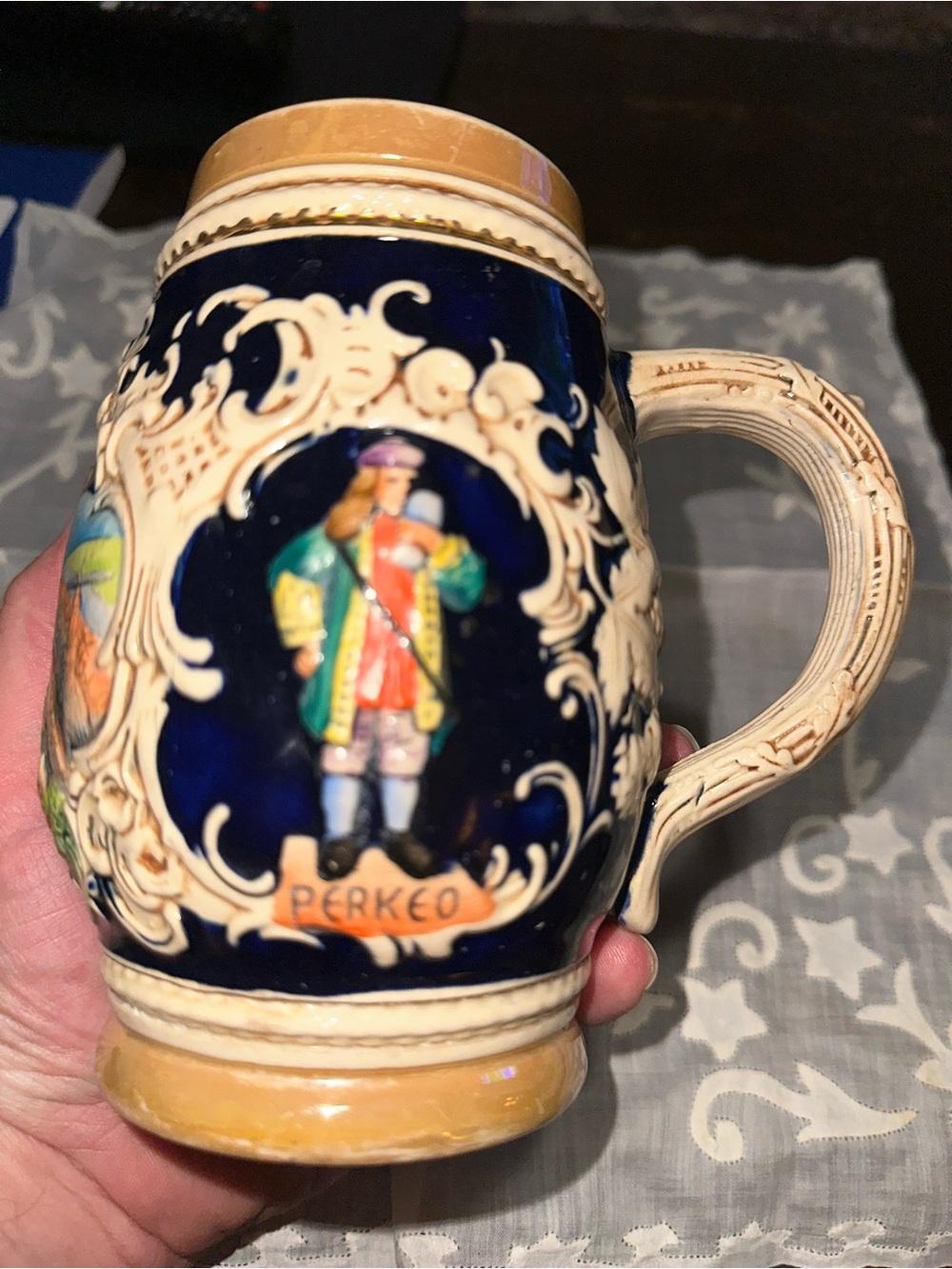 Vintage Marzi & Remy German Beer Stein Mug #3046 Cobalt Blue "Fass" Barrel